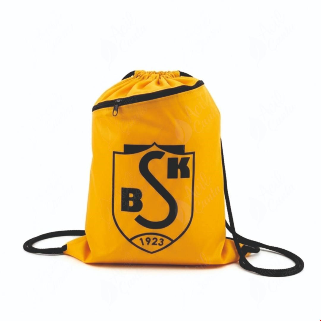 Acil Çanta Baskili Ipli Büzgülü Sari Çanta